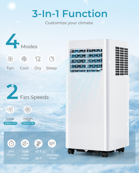 Portable Air Conditioner 9000 BTU,3-In-1 Cooling AC with Dehumidifier, Fan, Sleep modes-AC9k