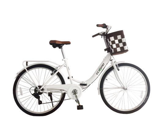 Ecosmo 26" Folding Ladies shopper Bike in White, 7 SP Shimano, With free Fabric Basket – 26LF08W