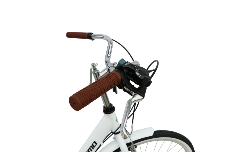 Ecosmo Folding Ladies Bike With Basket – White - Handle Bar