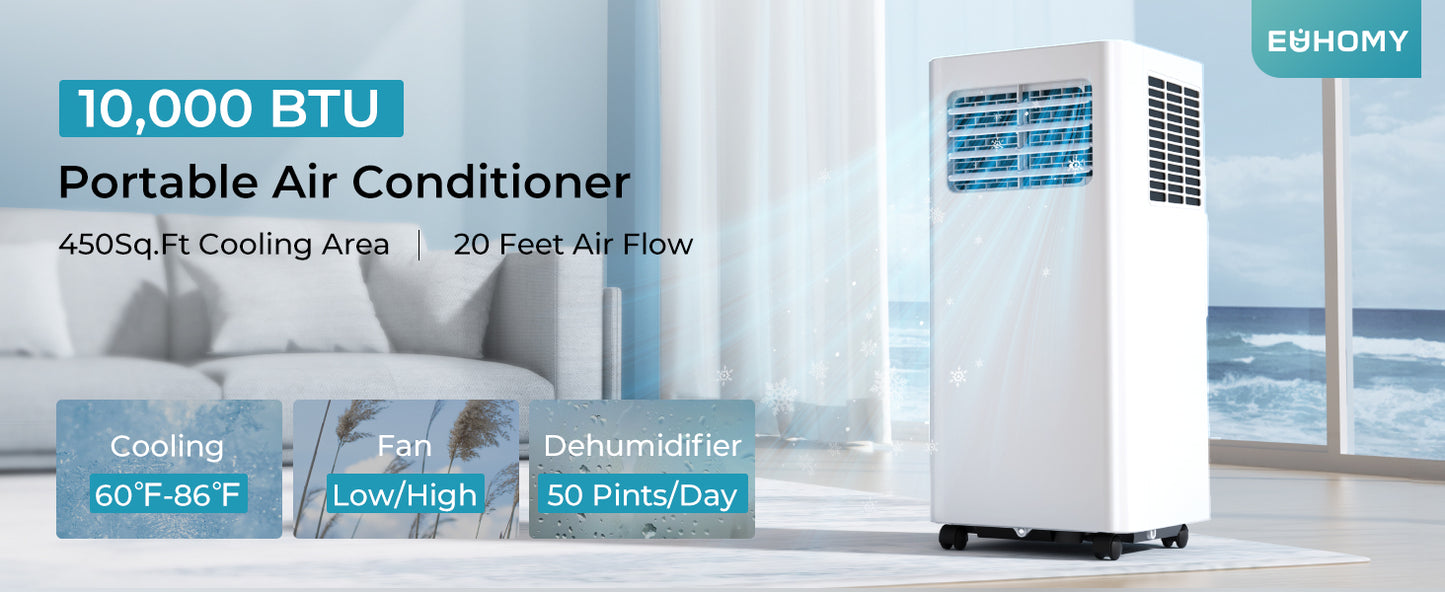 Portable Air Conditioner 9000 BTU,3-In-1 Cooling AC with Dehumidifier, Fan, Sleep modes-AC9k