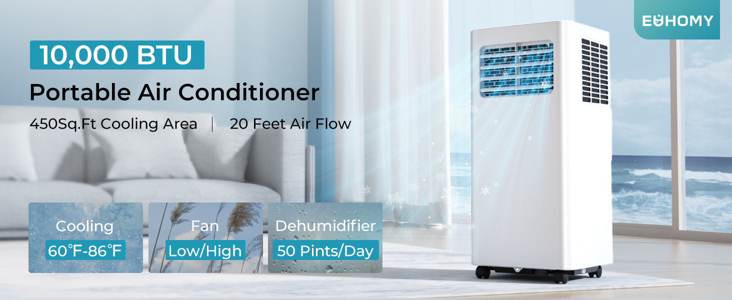 Portable Air Conditioner 9000 BTU,3-In-1 Cooling AC with Dehumidifier, Fan, Sleep modes-AC9k