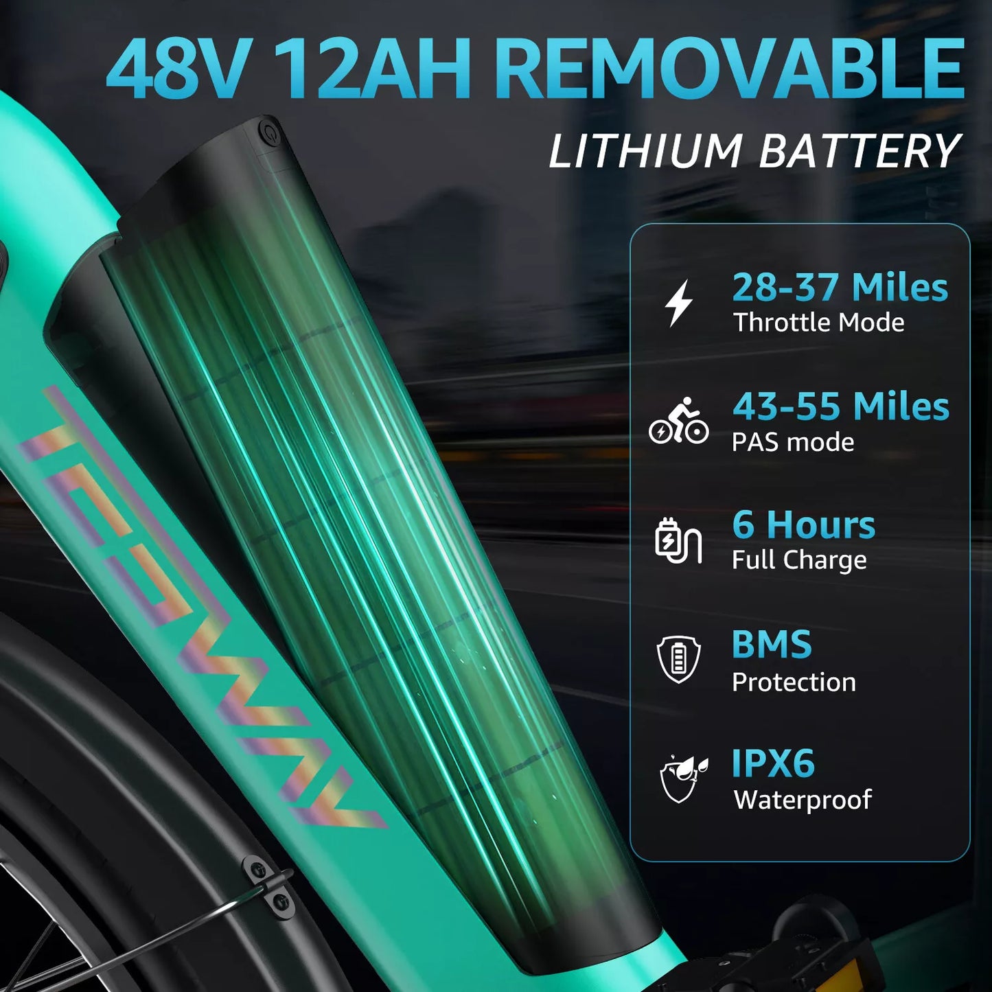 TWSWAY Walker Electric Bike- 48v 12Ah Removable Lithium Battery