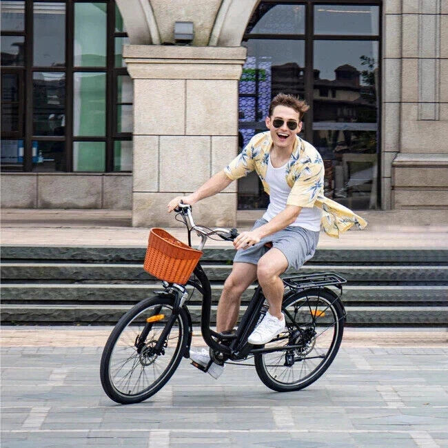 Ebike Electric Bicycle 26″ Ladies Shopper Bike, Dual Disc brakes, Front suspension, Front basket, Brand New, £300 off-C6BL