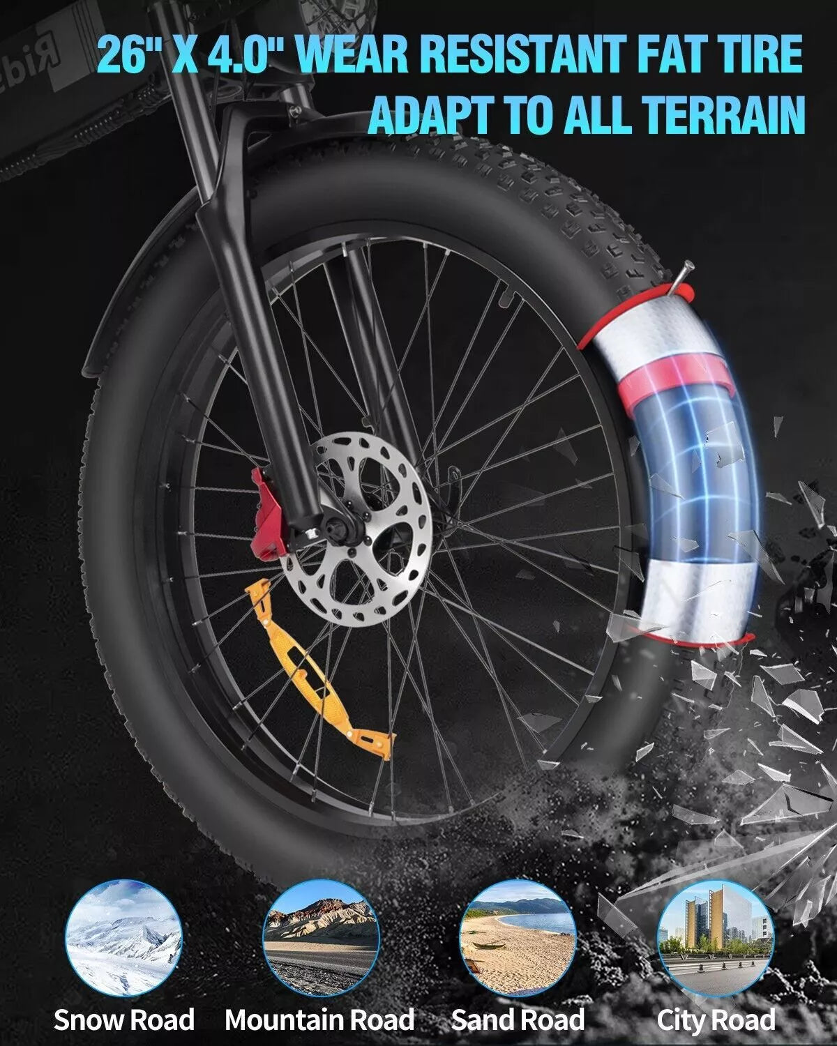 26" Folding Ebike 48V 20Ah 26x 4" Fat Tyre Electric Off Road MTB Bike, 21 SP SHIMANO -H26R