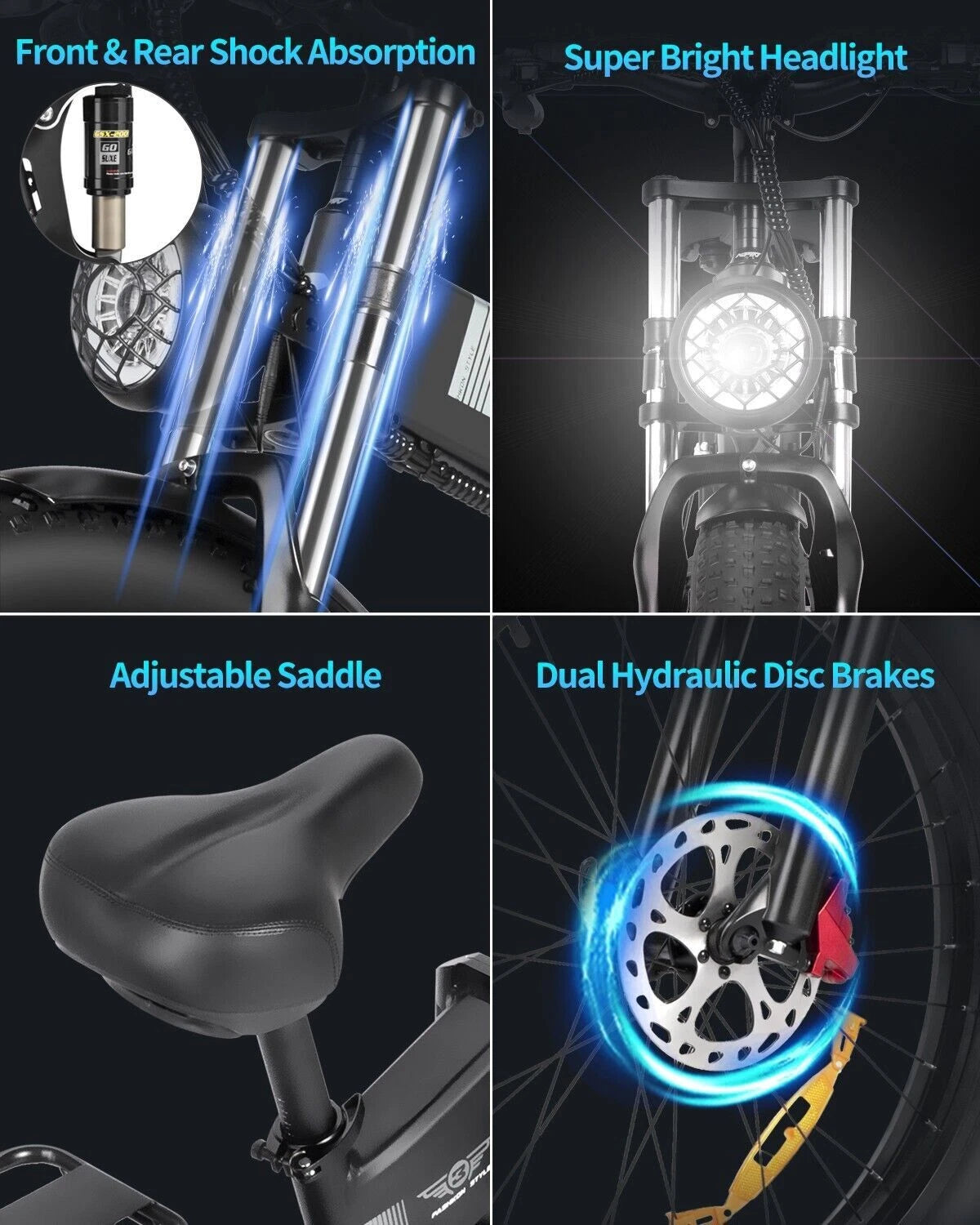 26" Folding Ebike 48V 20Ah 26x 4" Fat Tyre Electric Off Road MTB Bike, 21 SP SHIMANO -H26R  - Features