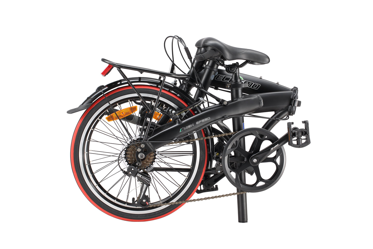 Ecosmo Alloy Folding City Bicycle (20 inch) Black,7 Speed SHIMANO -20AF09BL
