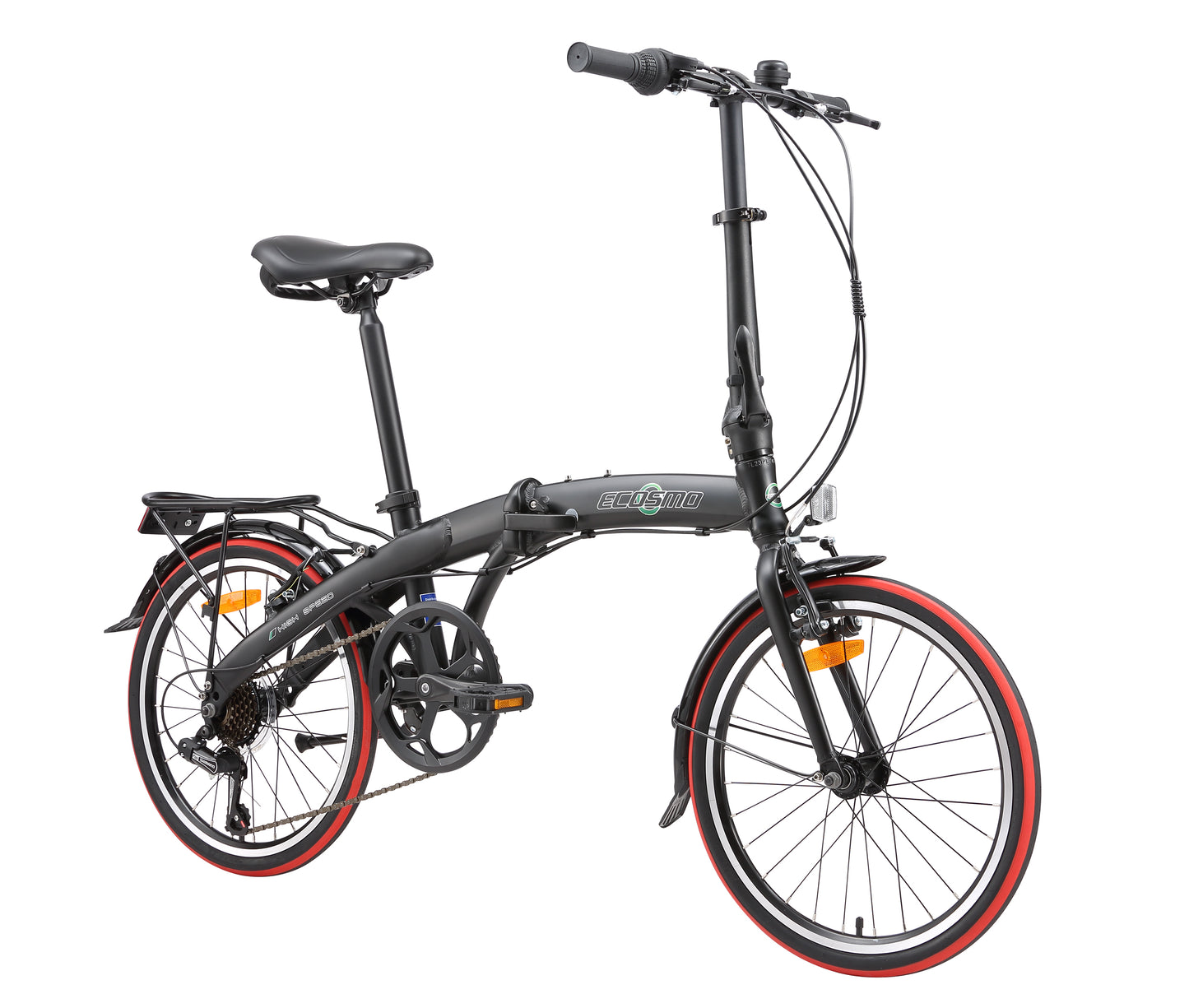 Ecosmo Alloy Folding City Bicycle (20 inch) Black,7 Speed SHIMANO -20AF09BL