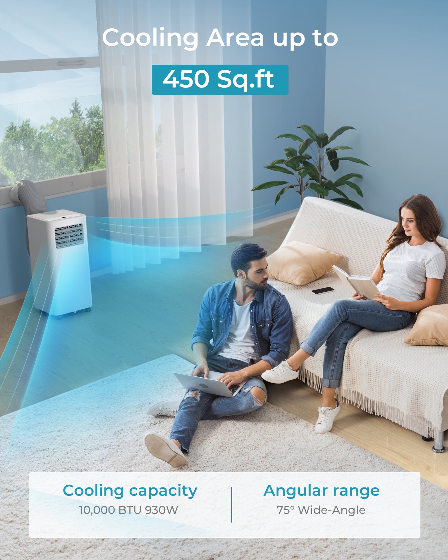 Portable Air Conditioner 9000 BTU,3-In-1 Cooling AC with Dehumidifier, Fan, Sleep modes-AC9k