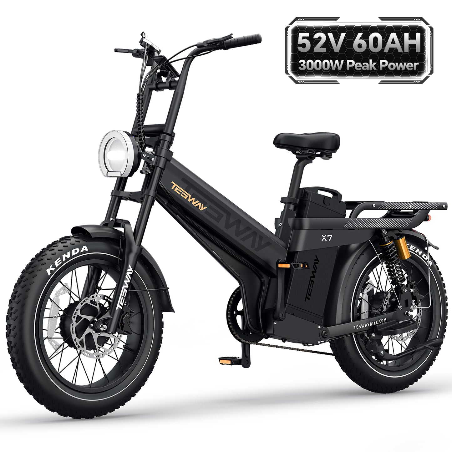 TESWAY X7 AWD 20" Electric Bike 52V 60Ah Dual Motor Fat Tyre off road E-Bike E-MTB 60km/h- X7