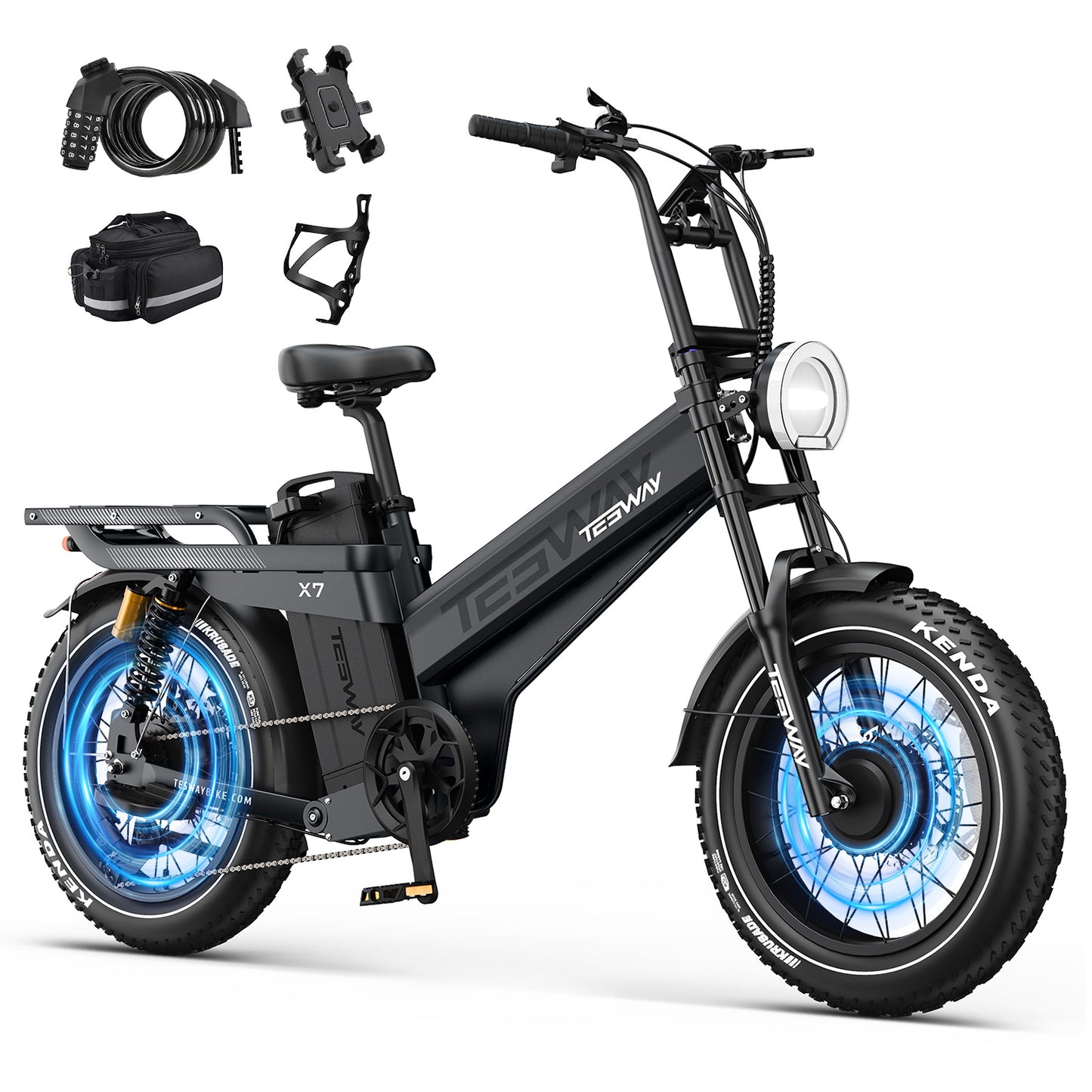TESWAY X7 AWD 20" Electric Bike 52V 60Ah Dual Motor Fat Tyre off road E-Bike E-MTB 60km/h- X7