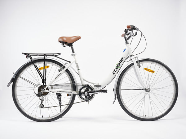 Ecosmo Folding Ladies Bike With Basket – White