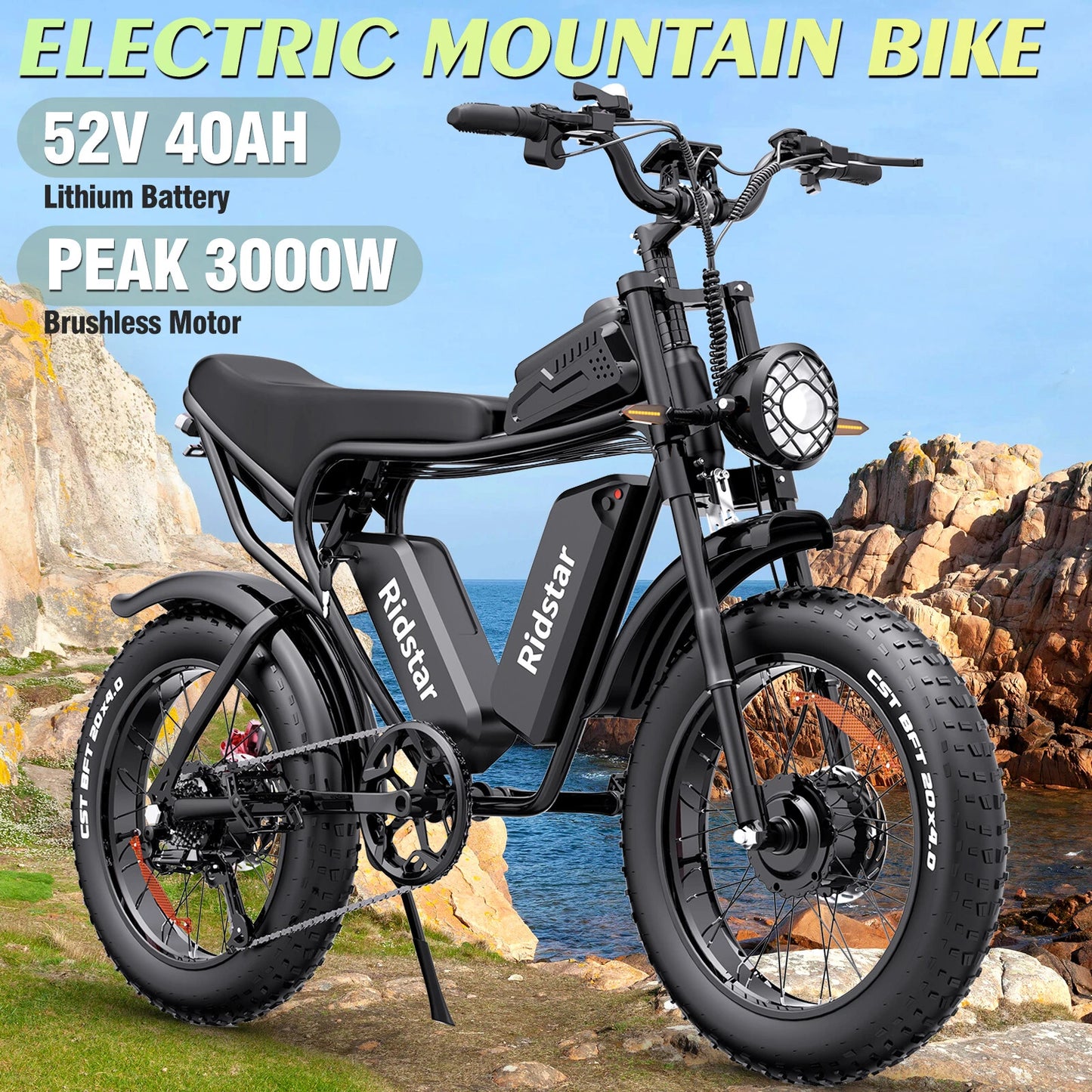 Ebike Dual Motor 2000W 52V 40AH 20'' Fat Tire Off Road Mountain MTB Electric Bike, Display model £1000 off- Q20 Pro