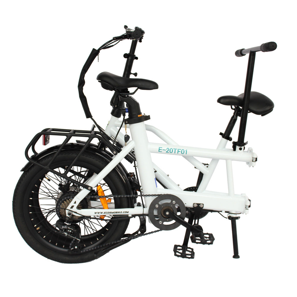 Folding Electric Tandem Bike - White