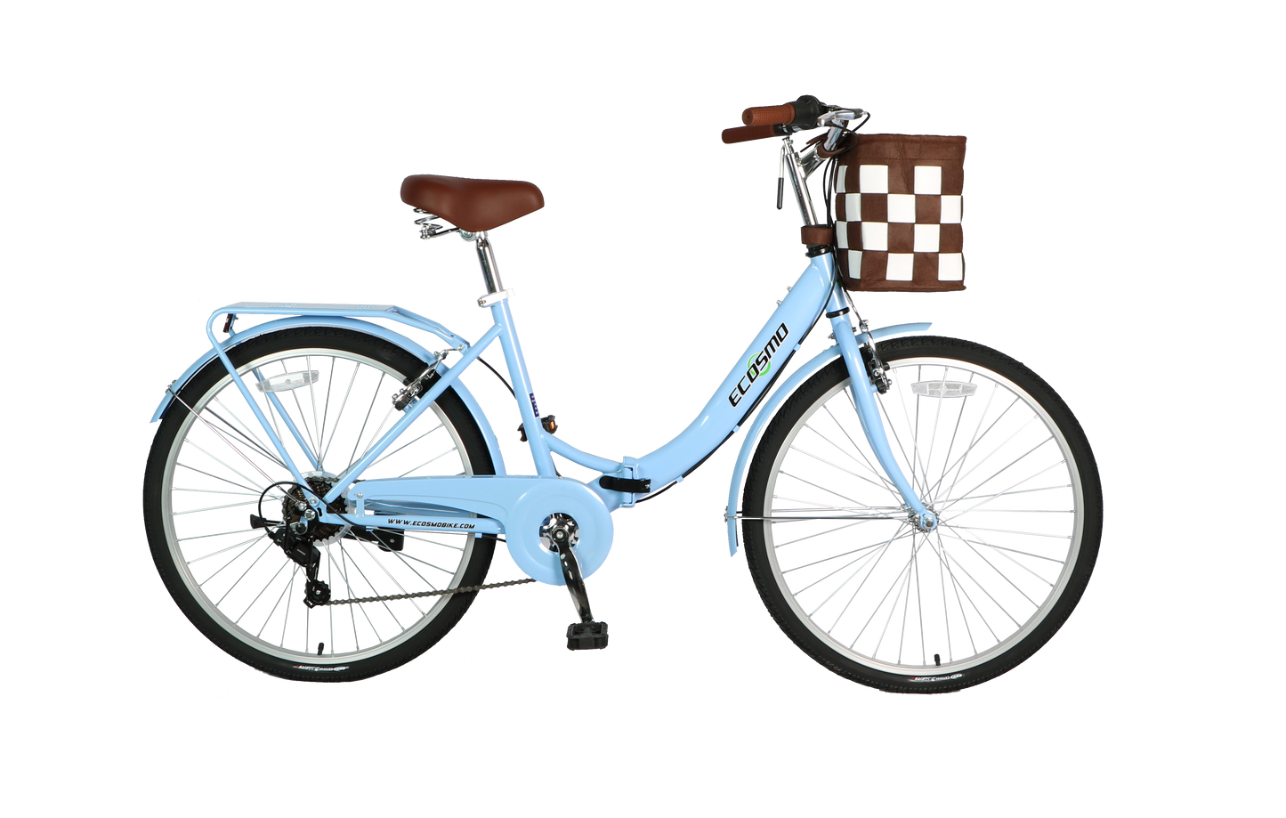 Ecosmo Folding Ladies Bike With Basket – Blue