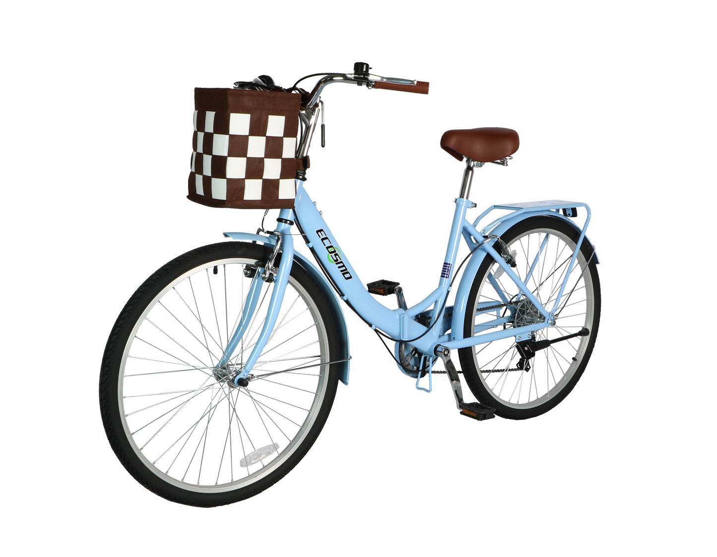 Ecosmo Folding Ladies Bike With Basket - Blue