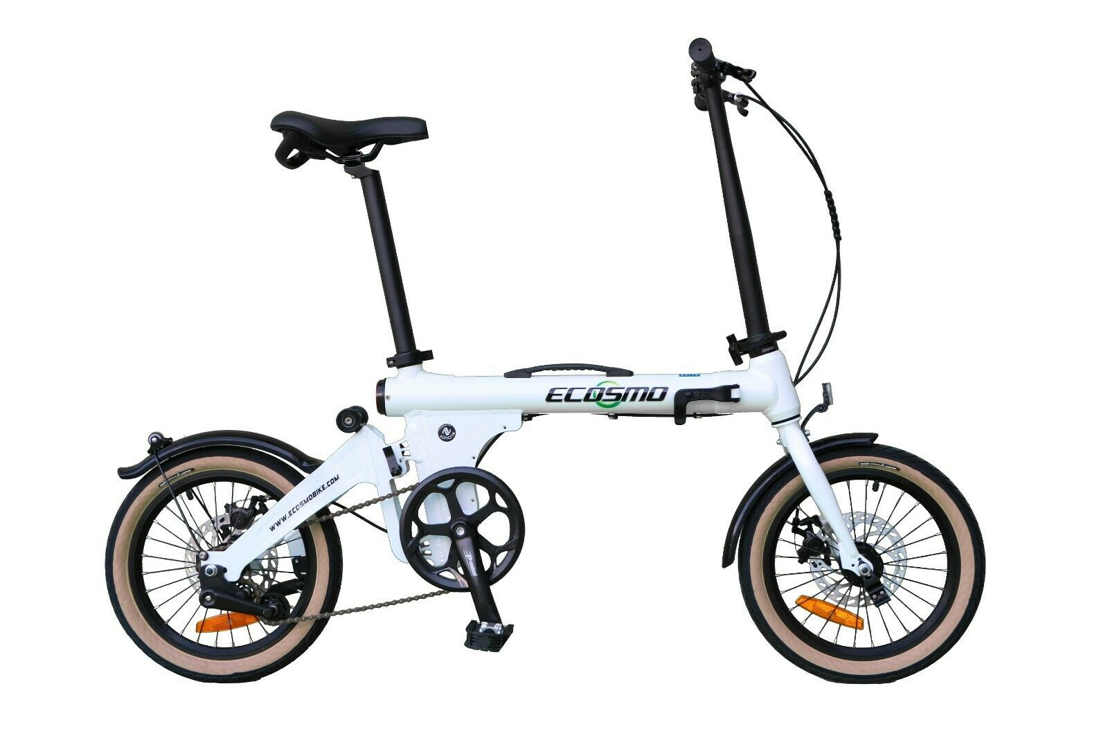 16″ Wheel Lightweight Alloy Folding Bicycle White with Dual Disc