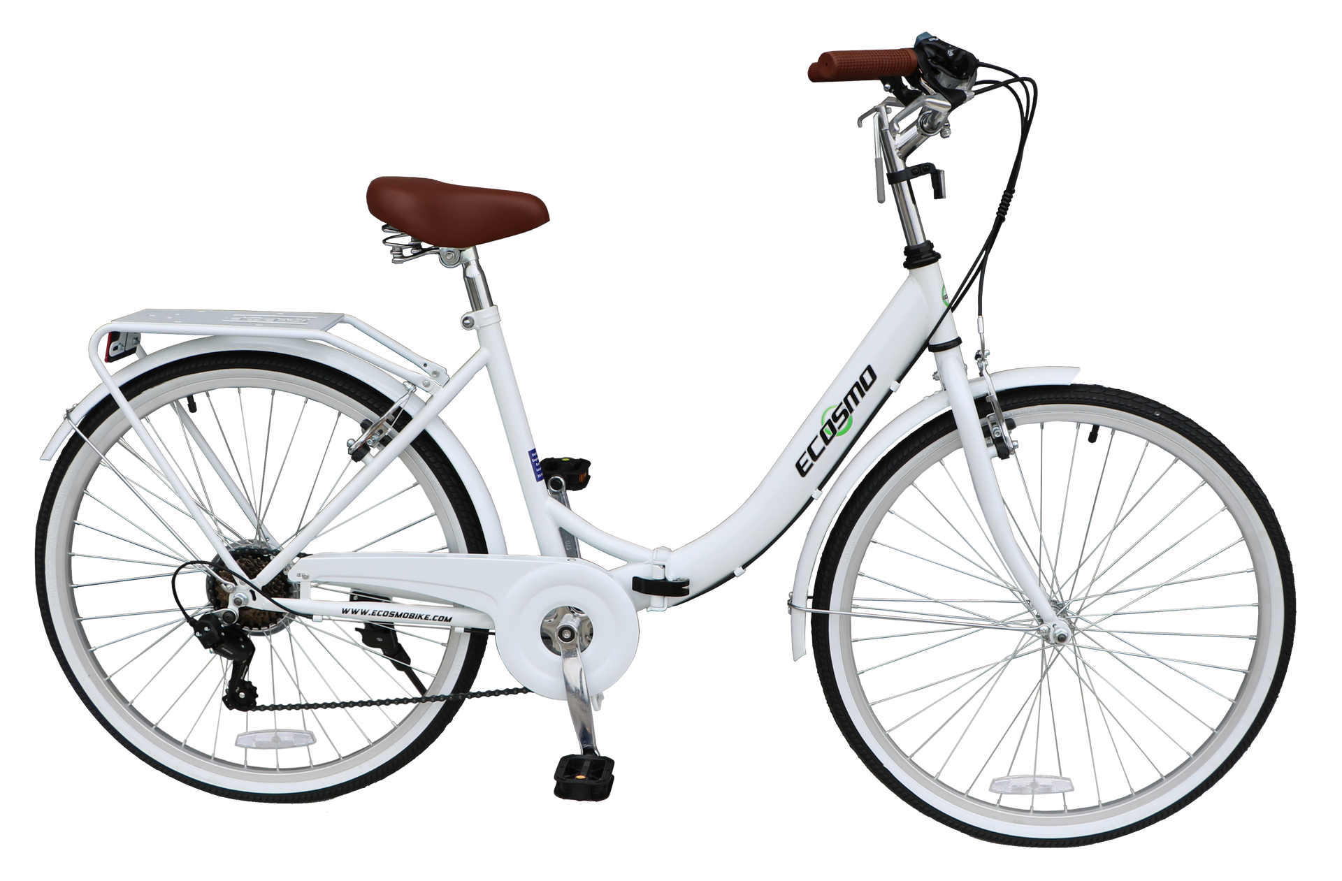 Ecosmo Folding Ladies Bike With Basket White