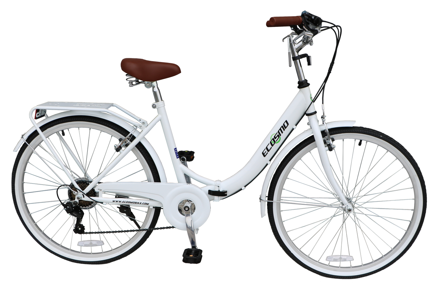 Ecosmo Folding Ladies Bike With Basket White