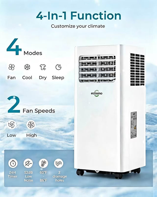 4-In-1 Cooling AC with Dehumidifier -Portable Air Conditioner 9000 BTU,