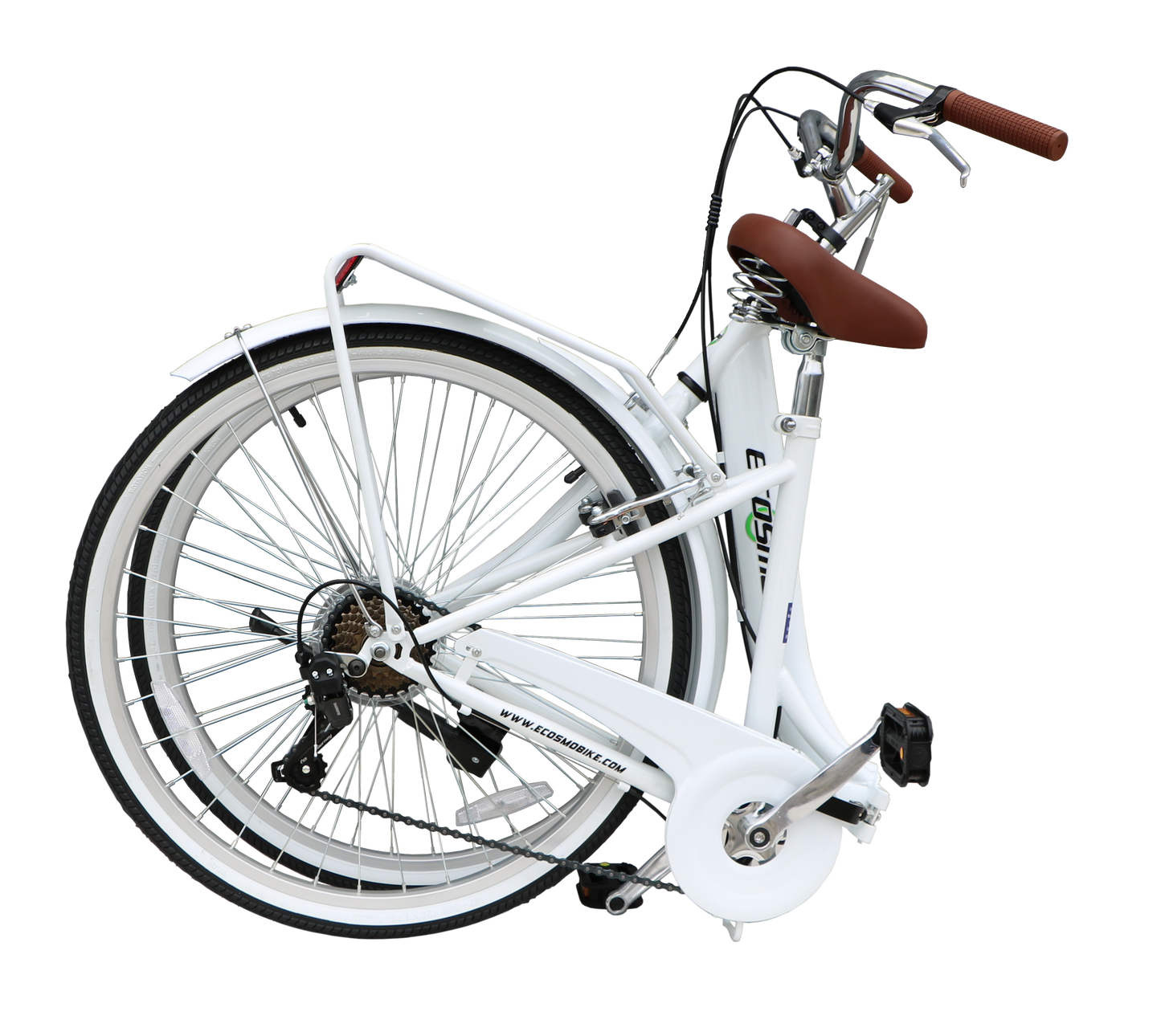 Ecosmo Folding Ladies Bike With Basket – White