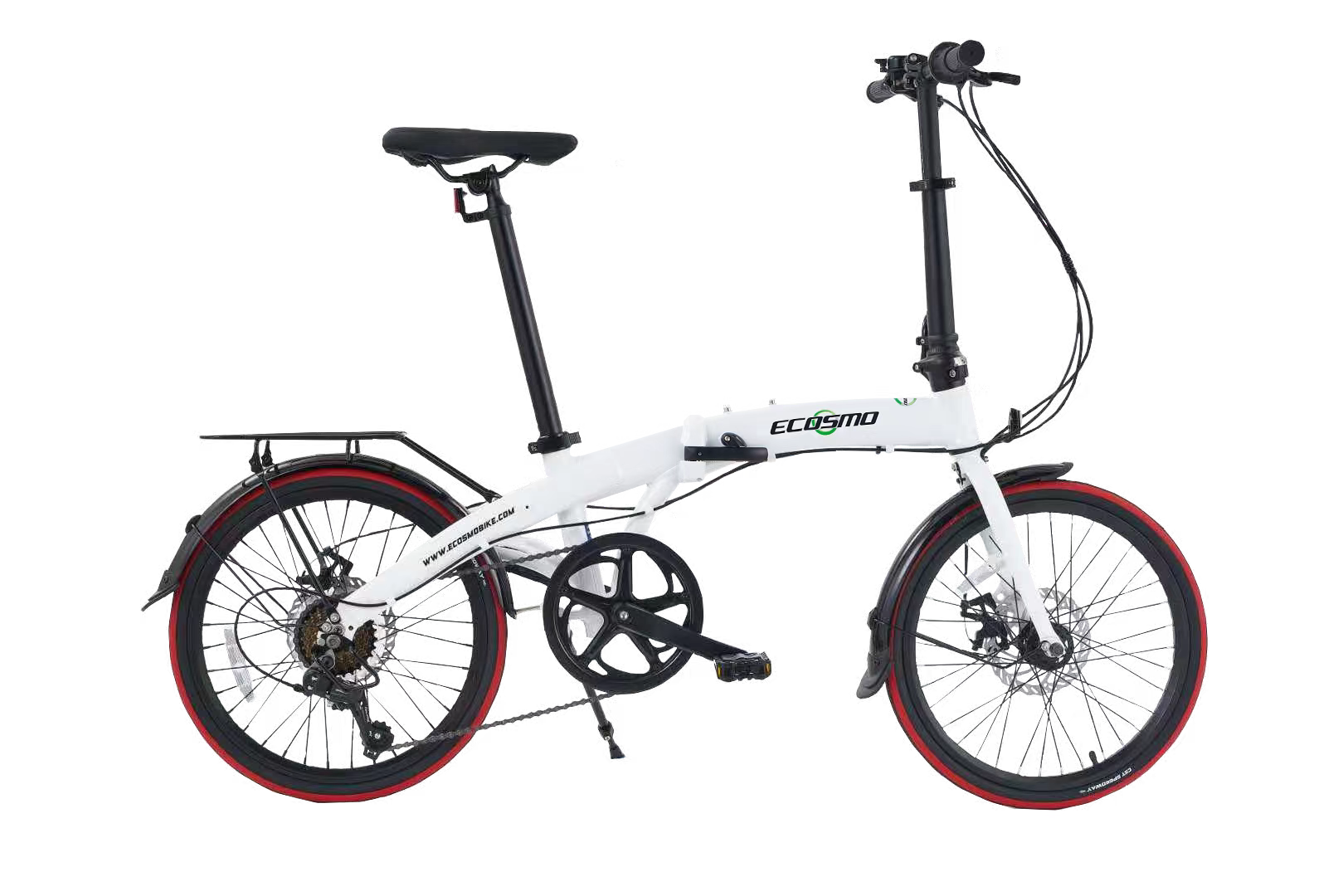 Ecosmo 20 Inch Alloy Folding City Bicycle, 7 SHIMANO speeds & Full Disc Brakes, 12kg – White 20AF09W