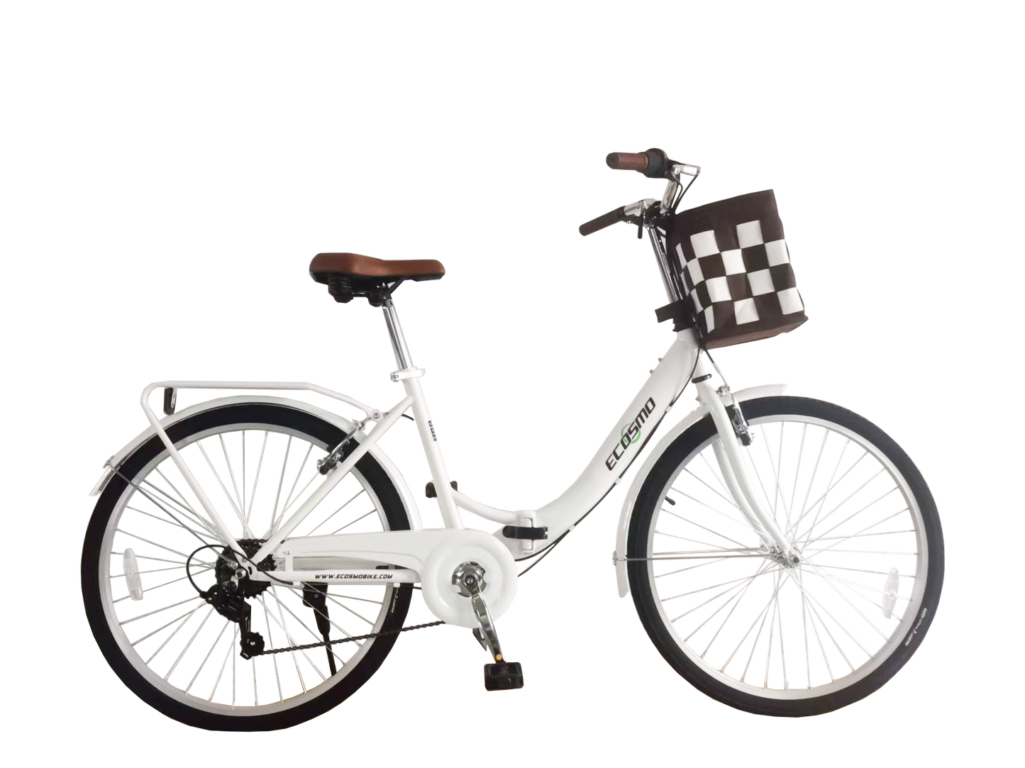 Ecosmo 26" Folding Ladies shopper Bike in White, 7 SP Shimano, With free Fabric Basket – 26LF08W