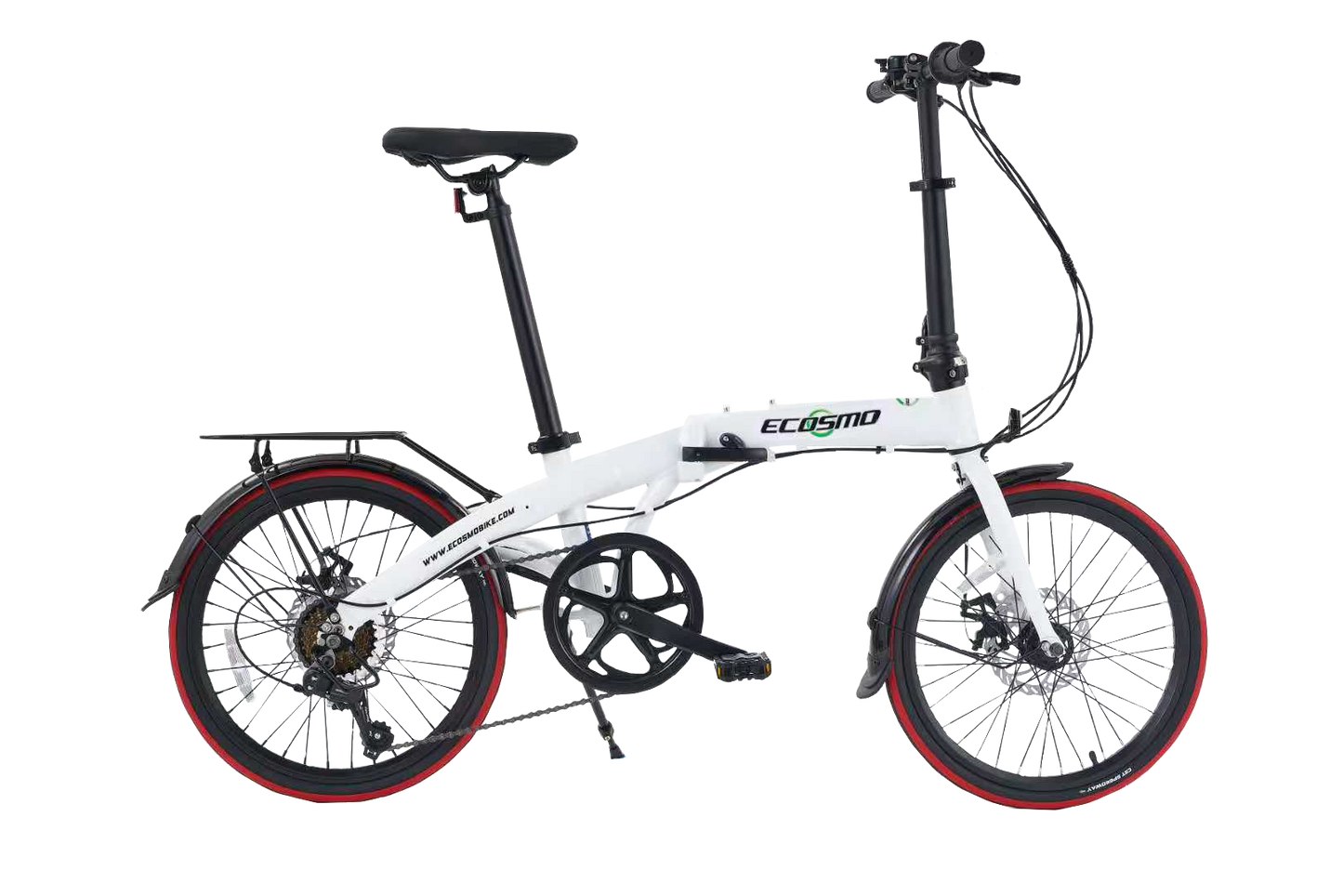 Ecosmo 20 Inch Alloy Folding City Bicycle, 7 SHIMANO speeds & Full Disc Brakes, 12kg – White 20AF09W