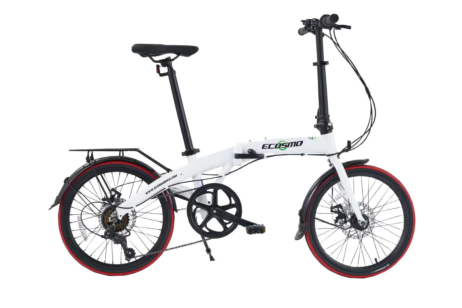 Ecosmo 20 Inch Alloy Folding City Bicycle, 7 SHIMANO speeds & Full Disc Brakes, 12kg – White 20AF09W