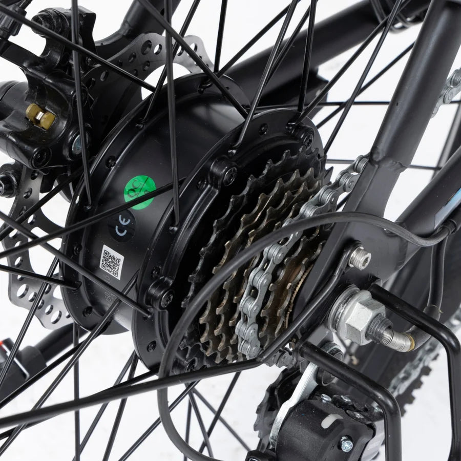 Close-up of a bicycle gear system with a white background