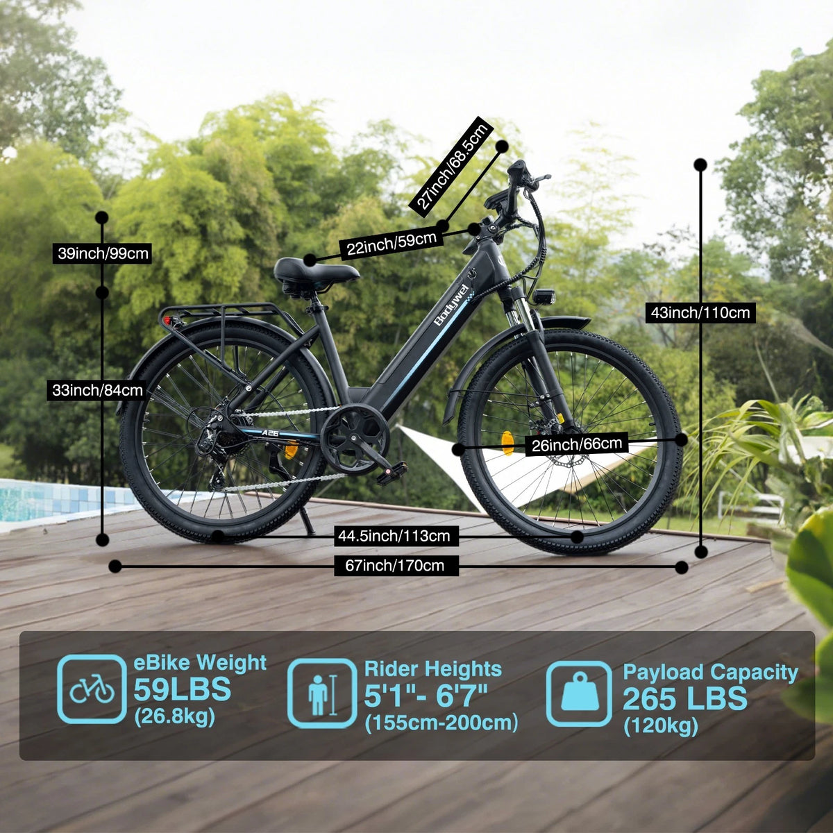 26" Step through City bike Shimano 7 Speed 250W motor