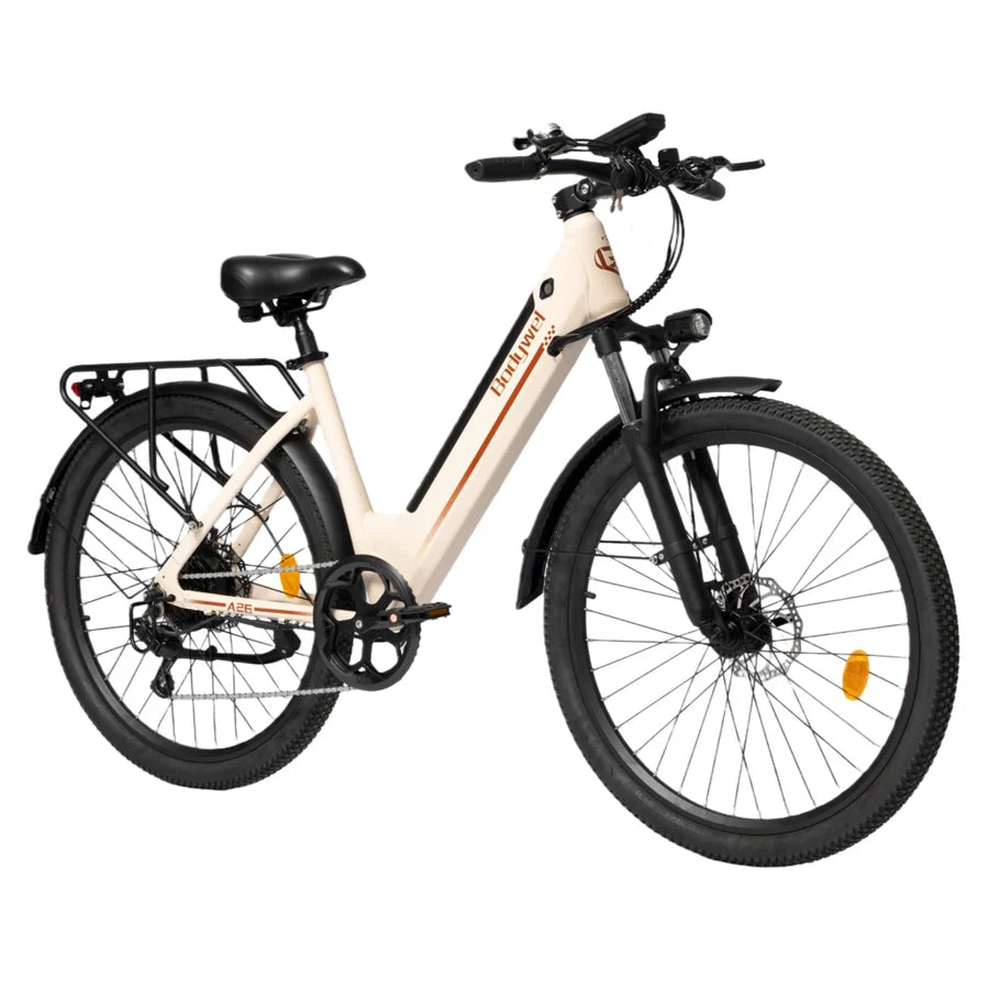 Bodywel White electric bicycle with black accents on a white background