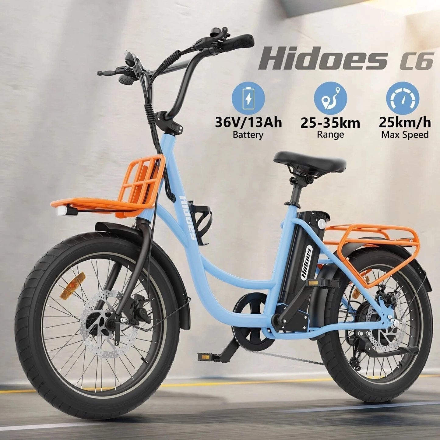 20 x 3" Fat Tire Folding Electric Bike 36V13AH City E-Bike 25km/h Commuter 35KM-HC6