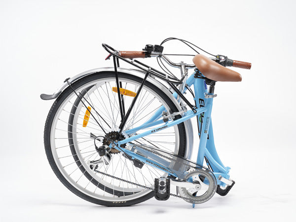 Ecosmo Folding Ladies Bike With Basket Blue