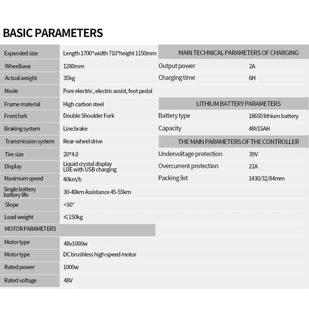 20 x 4" Fat Tyre Ebike 1000w Motor 48V 15.6Ah  Electric MTB Bike Dual Disc with Rack-Q20R