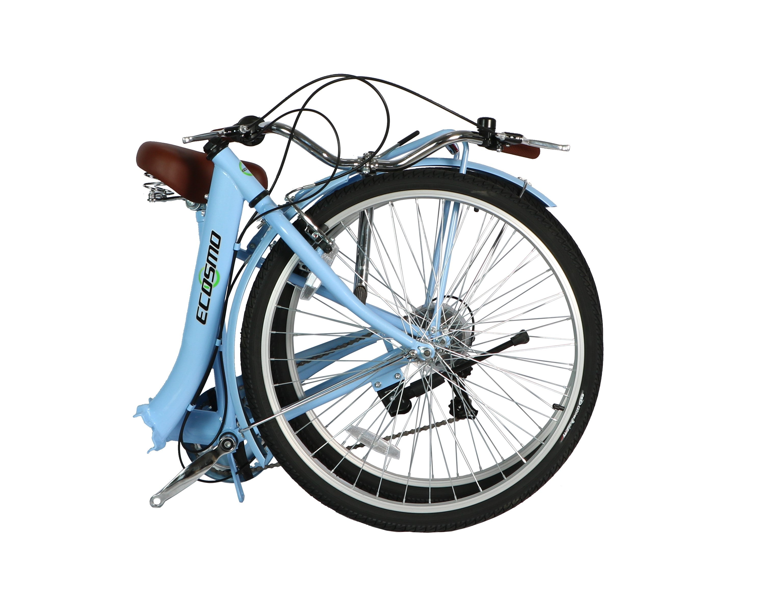 Ecosmo Folding Ladies Bike With Basket Blue